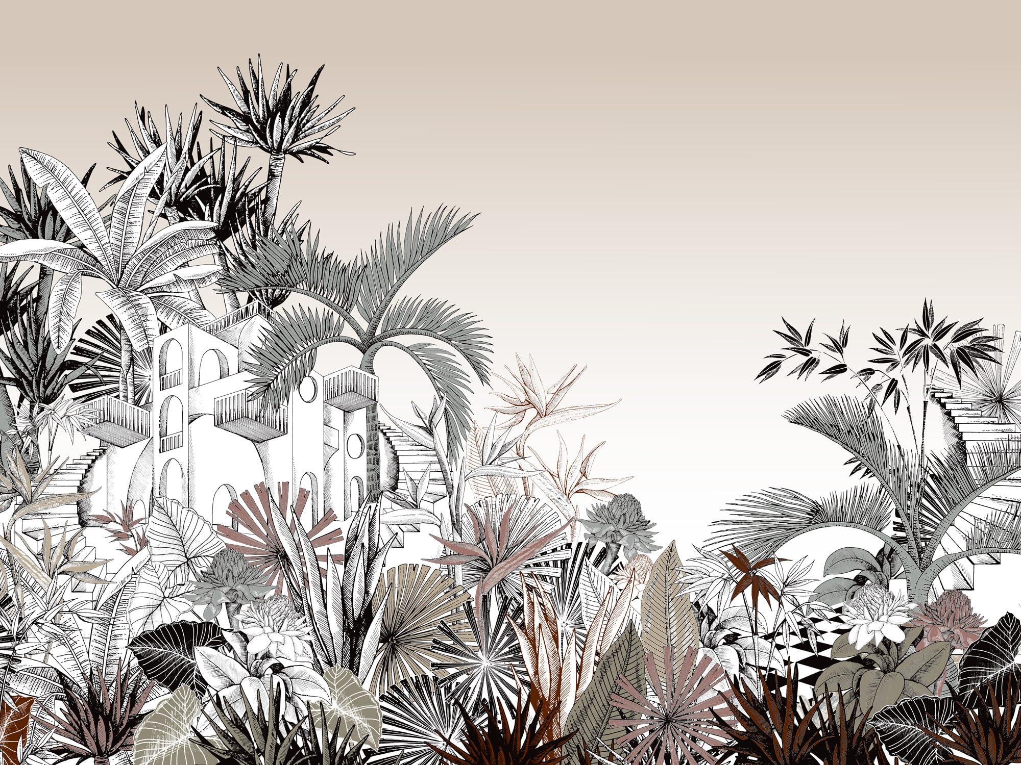 Papier peint photo tropical Rasch beige 3x4m remplace les murs blancs sans colle compliquée