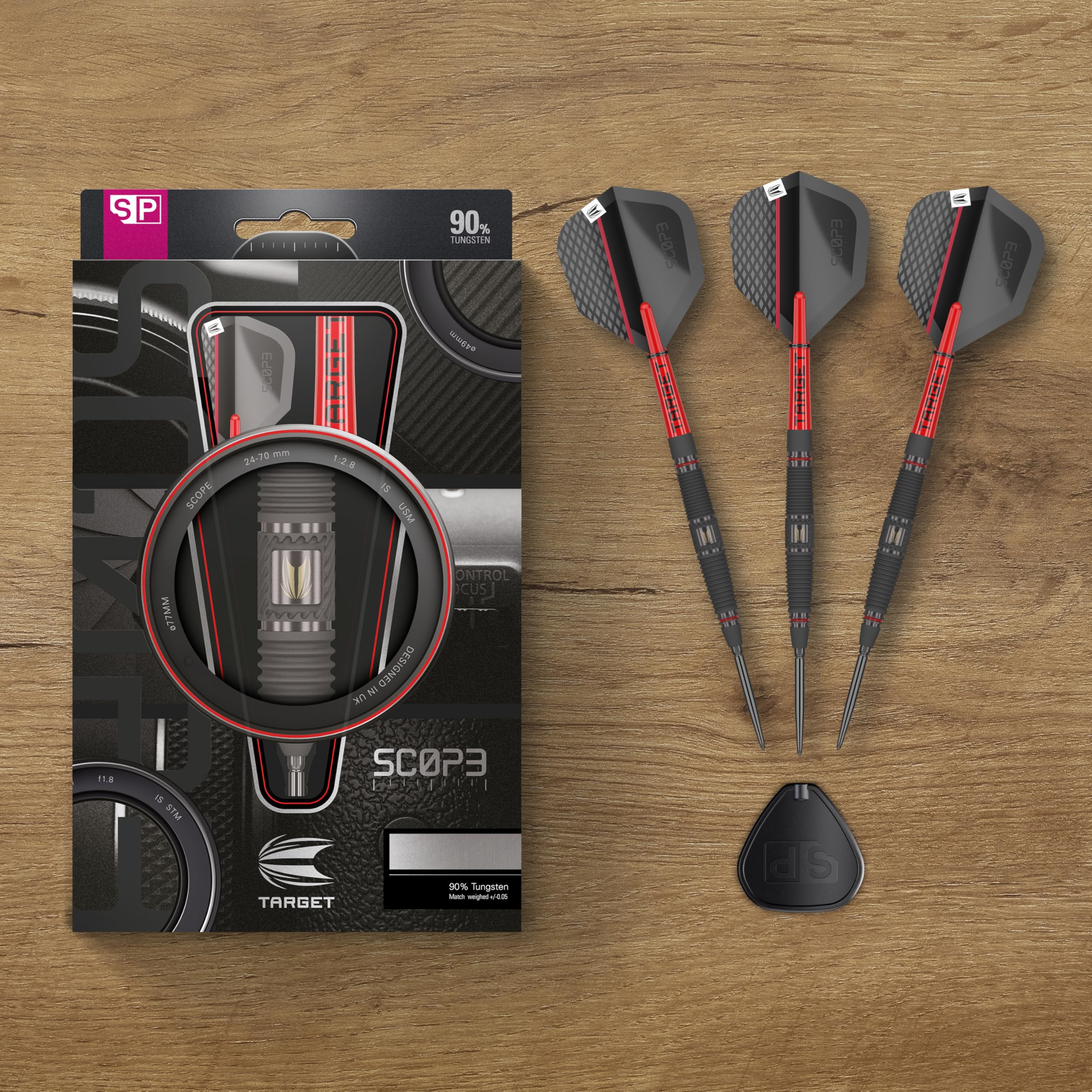 Target Darts Scope Steel Tip Swiss Point Darts, zestaw rzutek z 90% wolframu | Rzutki ze stalową końcówką, czerwone i czarne rzutki, profesjonalny zestaw | Barrel 01/02/03/04-21G/22G/23G/24G/25G