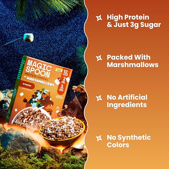 Magic Spoon Cereal with Marshmallows 4 Pack & Spoon - Smores, Low Sugar