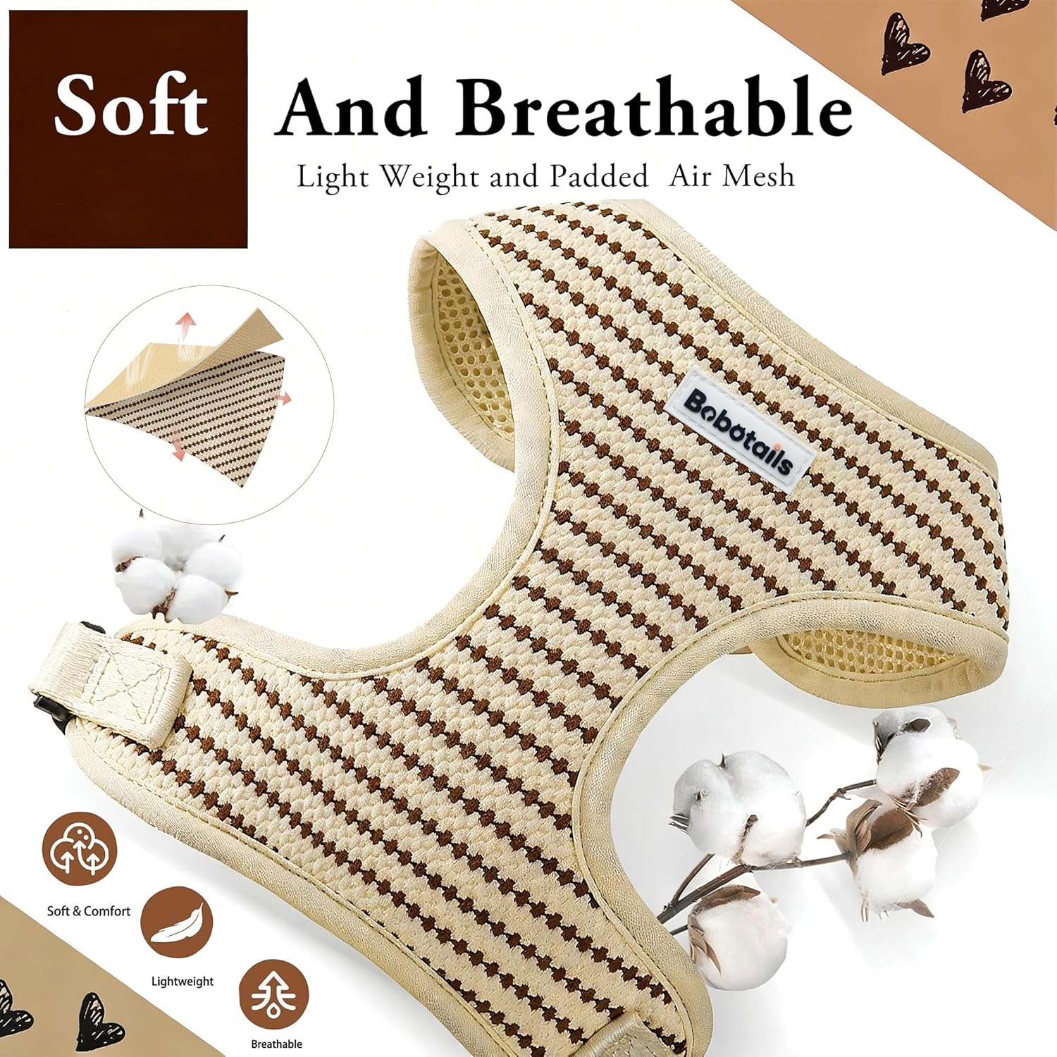No Pull Dog Vest Harness for Small&Medium Dogs, Side Clip Adjustable Pet Vest, Soft Breathable, Fashion Dog Harnesses for Walking, Running, Shopping (Beige, XXS)