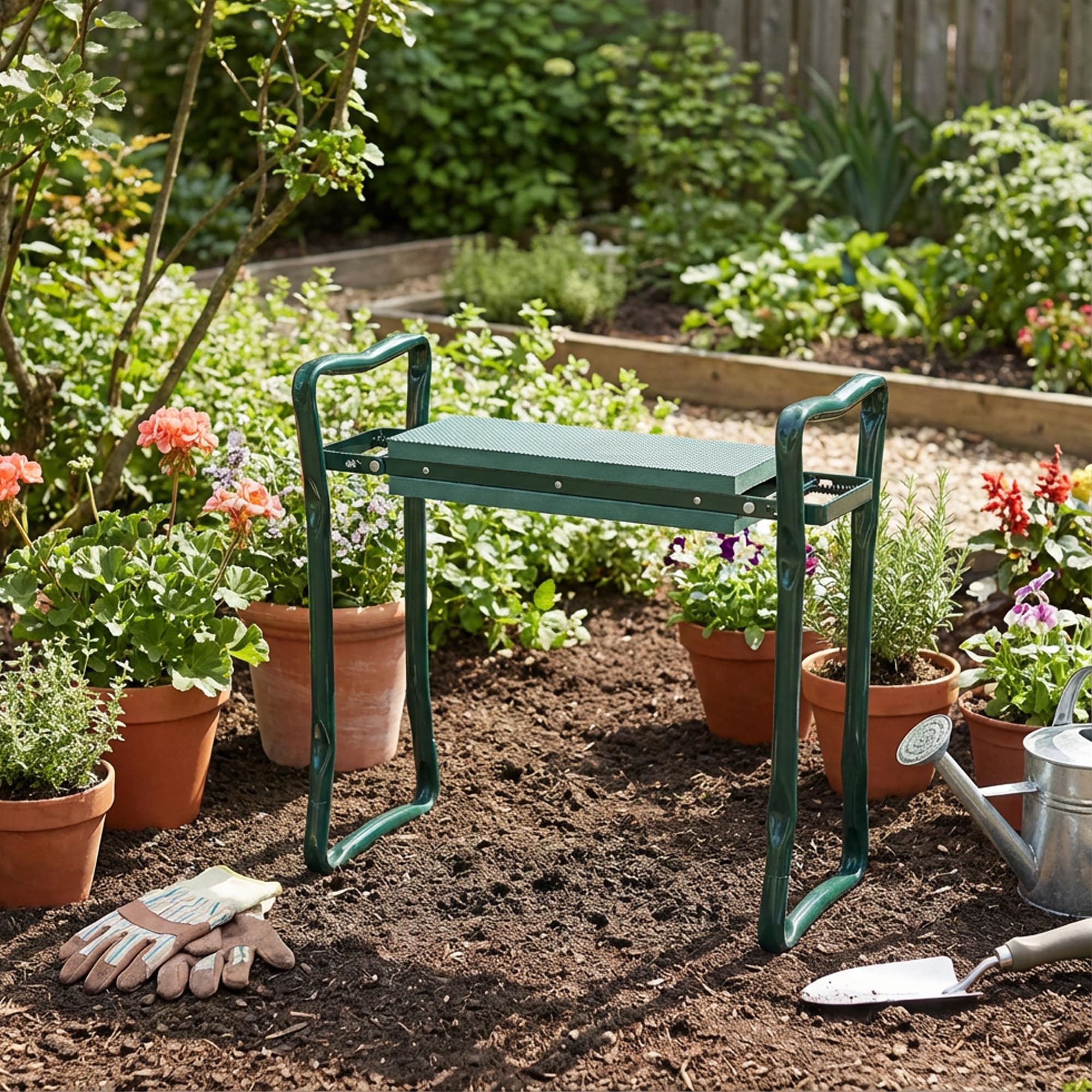 Fishtec - Tabouret de Jardinage Pliable 2 en 1 - Siège et agenouilloir Ergonomique - Coussin en Mousse EVA Confortable - Structure en Acier Robuste - Jardinage Assis ou à Genoux sans Fatigue