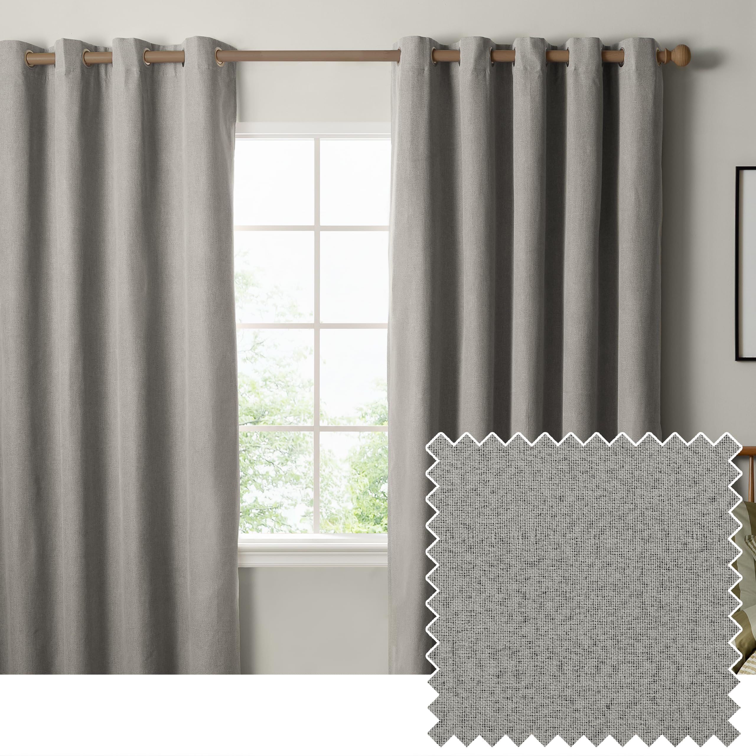 Furn Unisex Grey The Ultimate Blackout Textured Woven Eyelet Curtain Pair In 229Cm Width X 229Cm Drop