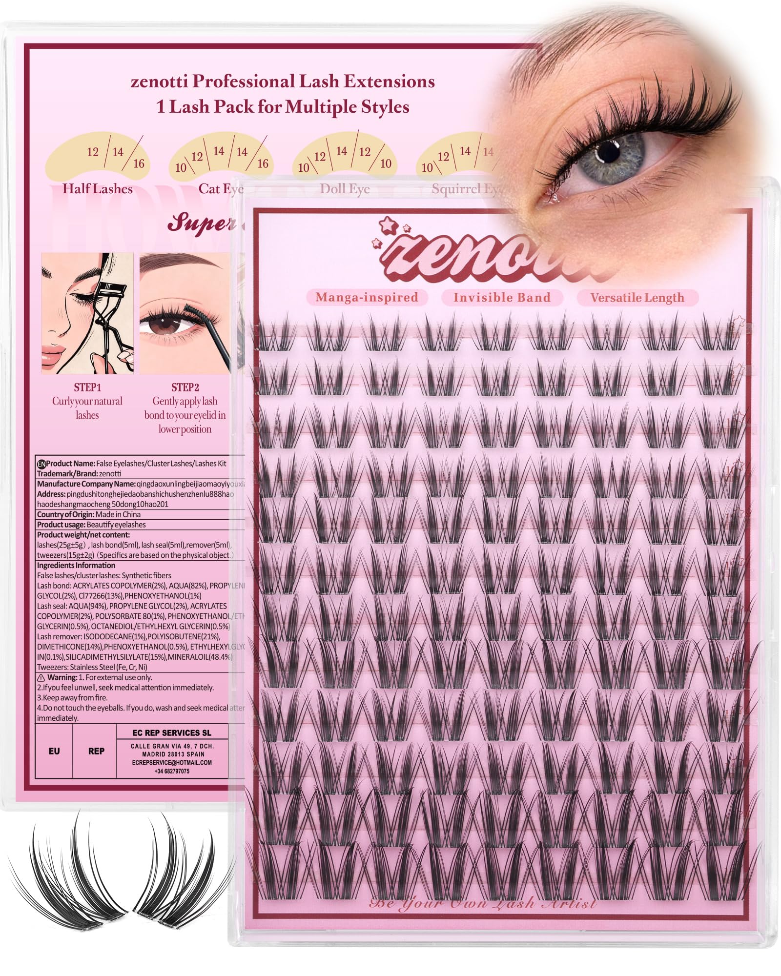 Natural Lash Clusters Manga Eyelash Clusters Wispy Cluster Eyelash Extension Bunny Anime Fairy Individual Lashes Invisible Band Cluster Lashes Freya DIY Lash Extensions C-Curly 8-16mm by zenotti - 2