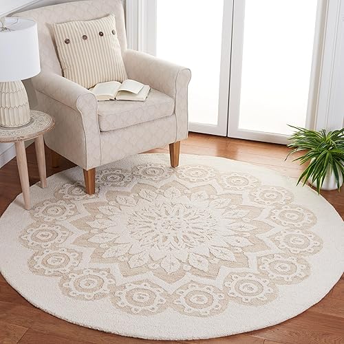 Miniatura 92 de SAFAVIEH Blossom Collection BLM108B - Alfombra cuadrada de lana de primera calidad, hecha a mano, 10 pies, color marfil/beige