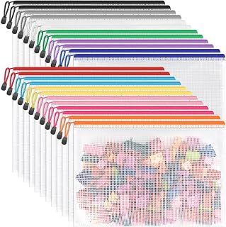 UMRIOX 24-Pack Zipper Pouches 12 Colors, Letter A4 Size Waterproof Clear Bags for Puzzles, Board Games, Office Supplies, Travel Toiletries