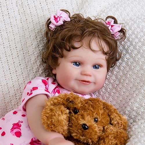 EKOKIZ Lifelike Reborn Baby Dolls Girl, 20-Inch Realistic Baby Doll with Hair Baby Doll That Looks Real Cloth Body Newborn Girl with Complete Accessories for Kids 3+, Lovely& Pretty Girls