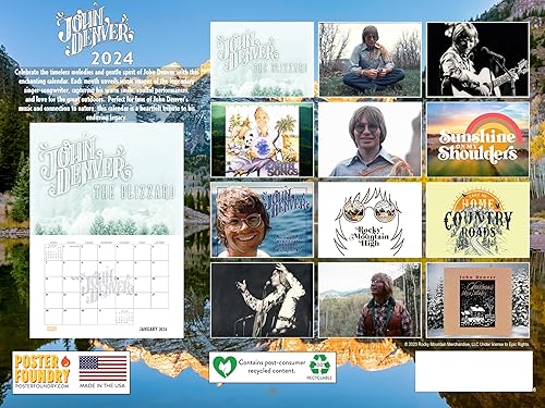 Miniatura 2 de Calendario John Denver 2024 Wall Calander mensual de banda musical merch 12 meses