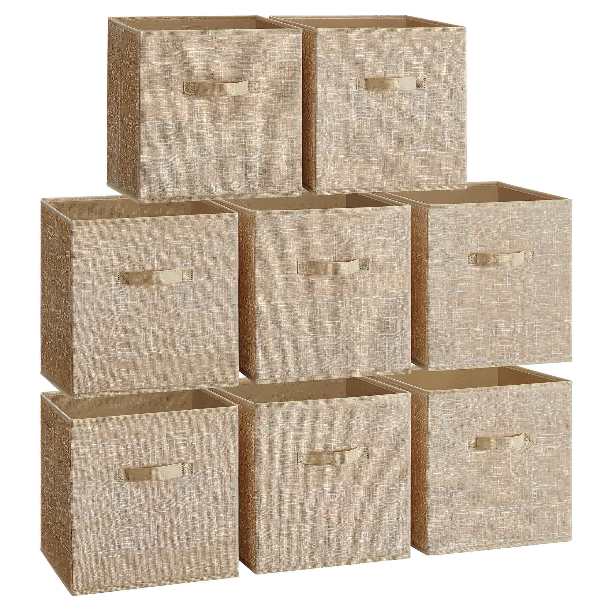 Songmics Sand Beige Storage Cubes, 33 Cm Non-Woven Fabric Bins With Double Handles, Set Of 8, Wardrobe Organisers For Shelves, Foldable, For Clothes, Rob833k03