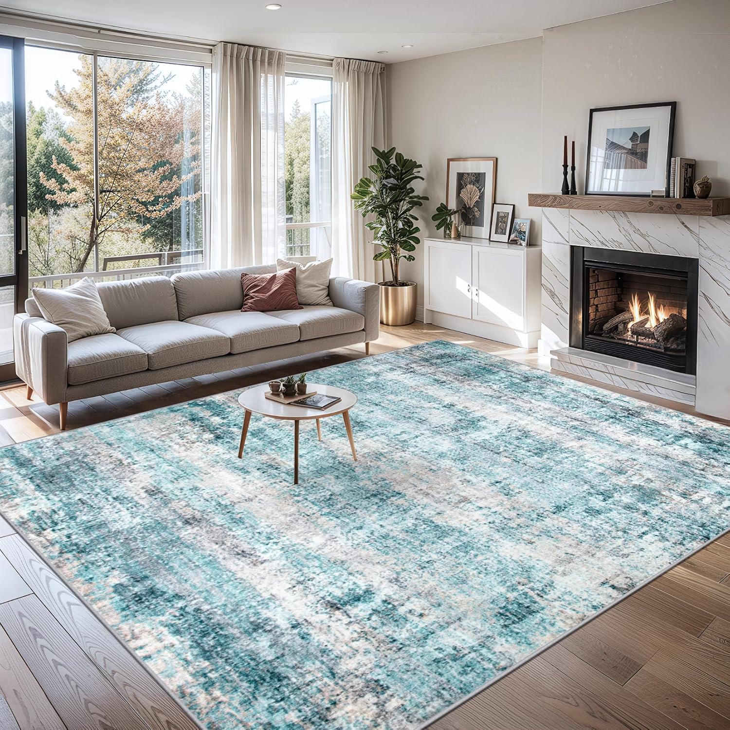 Area Rugs Living Room Rug - 5x7 Washable Modern Abstract Soft Neutral Non-Slip Carpet Large Indoor Floor Thin Carpets for Bedroom Dining Room Farmhouse Nursery Home Office Green - Image 9