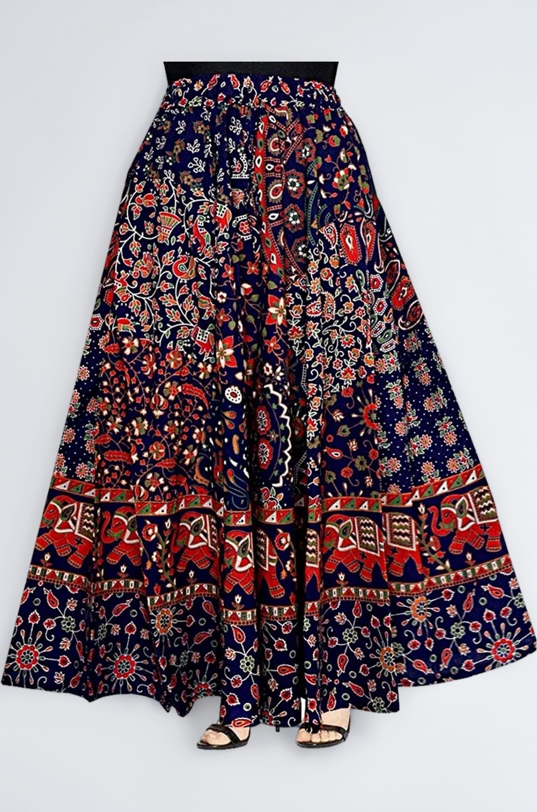 Women's Cotton Jaipuri Sanganeri Print Fashion Skirt, Wrap Around, Maxi Skirt, Mandala Hand Block Rajasthani Long Fashion Skirt (Black & White) (B&W, B/W Skirt)