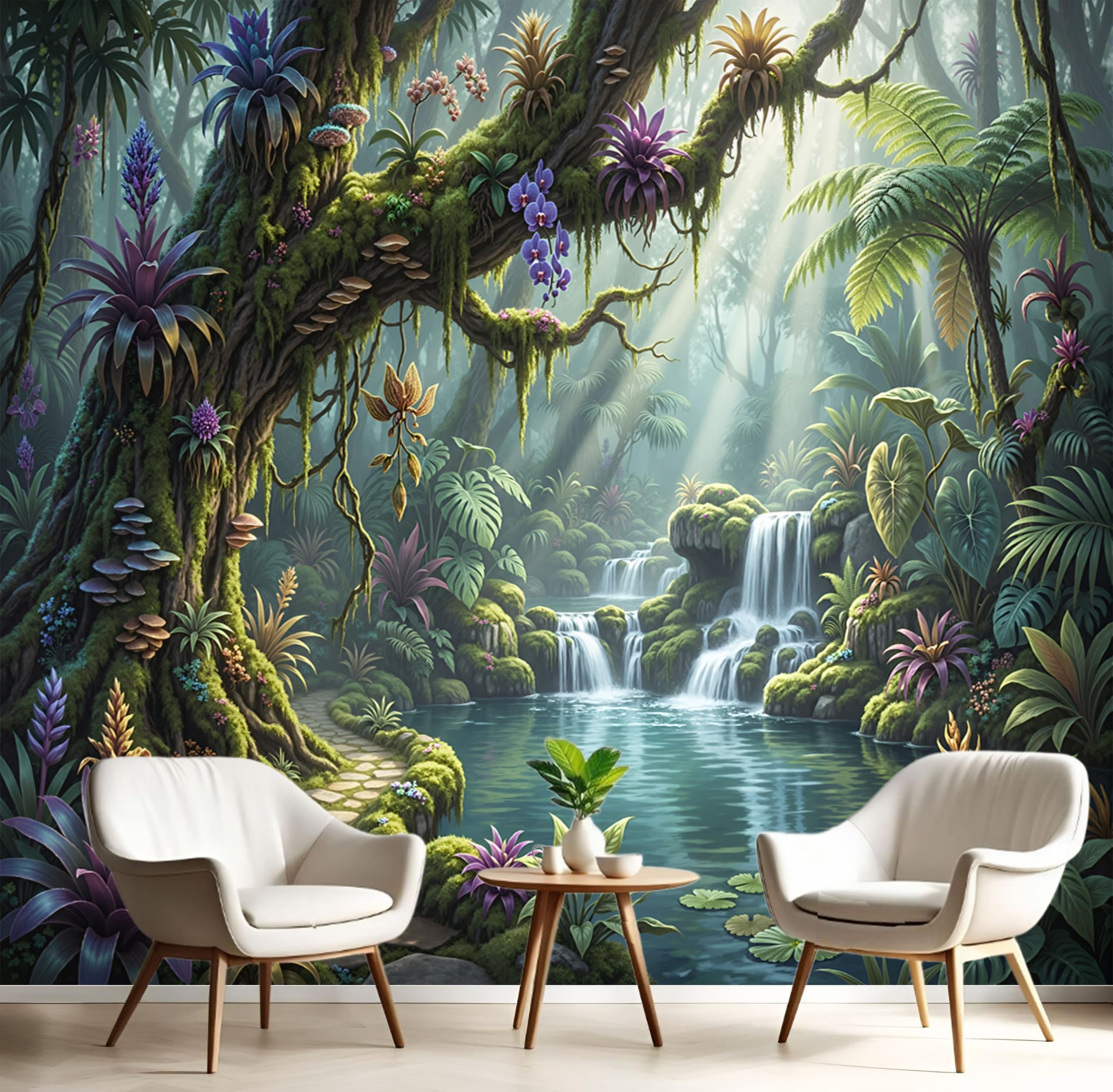 Papier peint panoramique forêt tropicale intissé lessivable pour fond TV