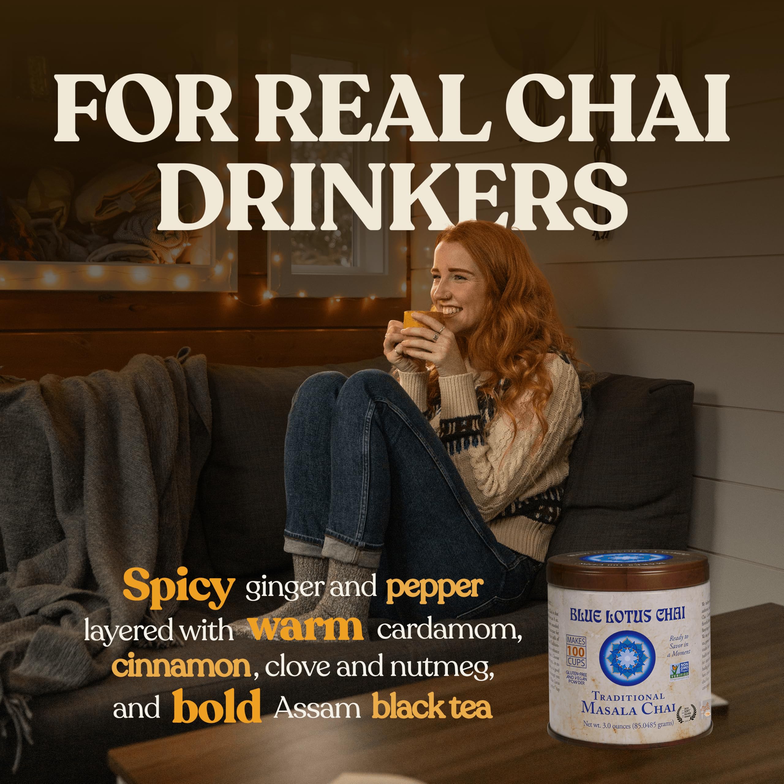 Blue Lotus Chai - Traditional Masala Chai - Makes 100 Cups - 3 Ounce Masala Spiced Chai Powder with Organic Spices - Instant Indian Tea No Steeping - No Gluten thumbnail 7