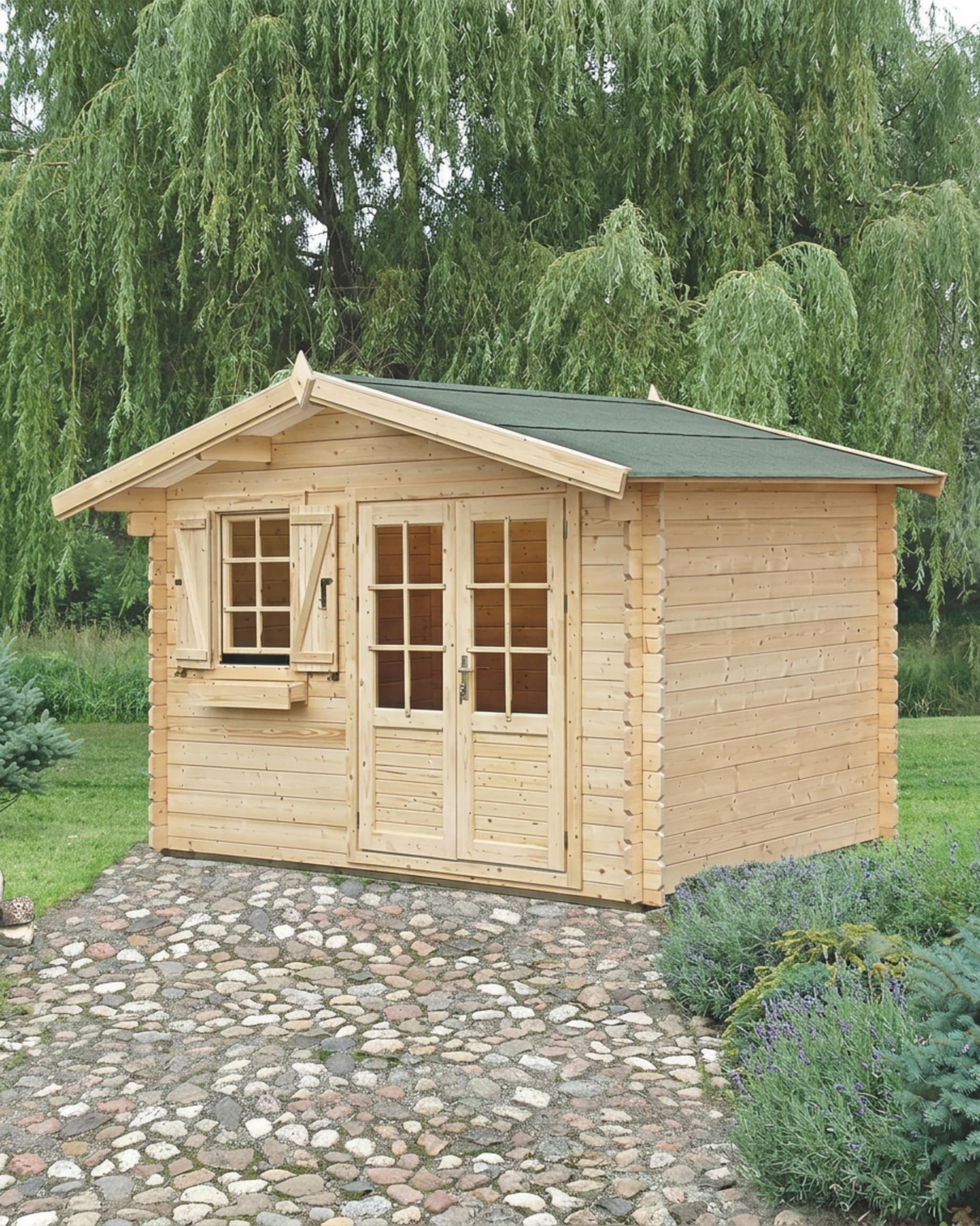 Gartenhaus PR9 - 34 mm Blockbohlenhaus, Grundfläche: 10,40 m², Satteldach