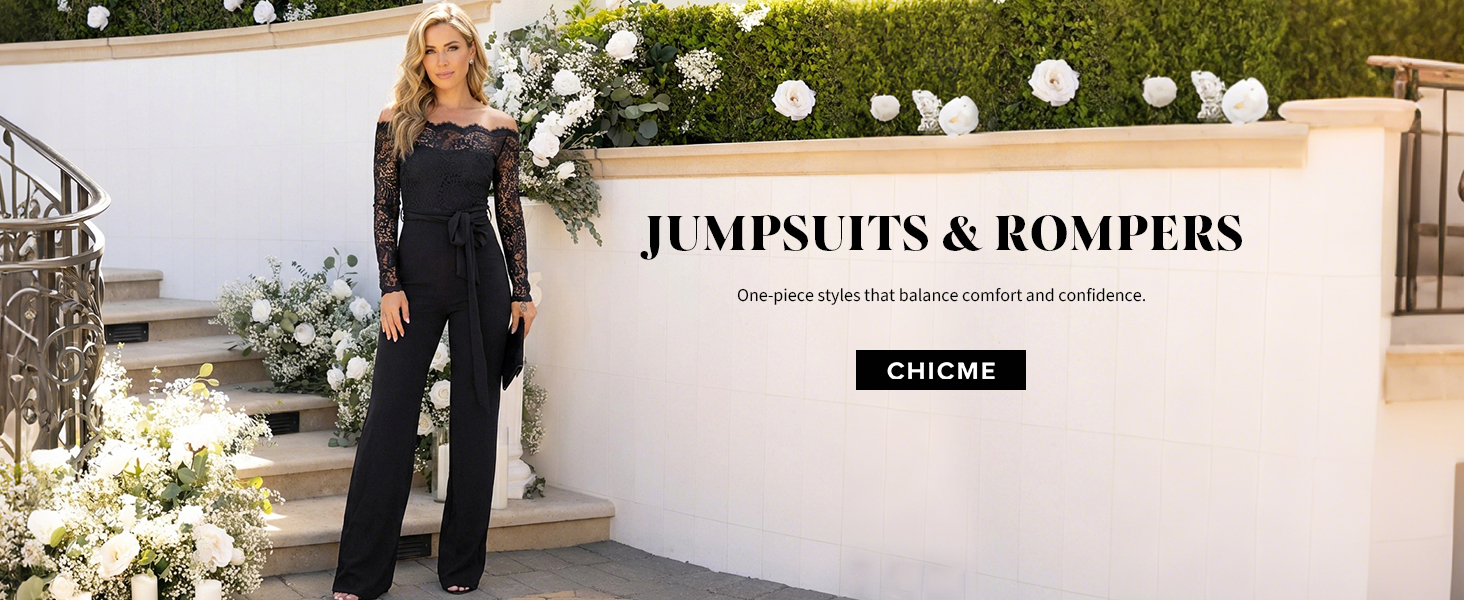 Amazon.com: CHICME Women Off Shoulder Long Sleeve Black Jumpsuit