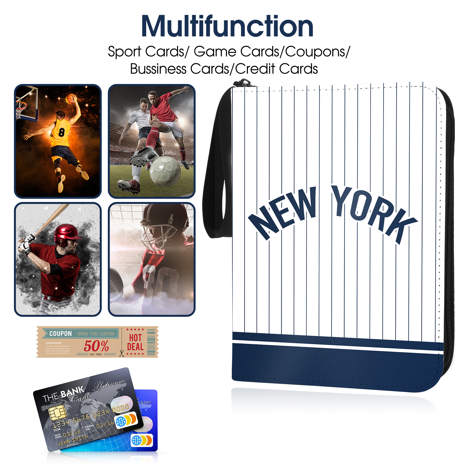 Amazon.com: Baseball Card Binder with Sleeves 400 Pocket, Baseball Card  Holder for Trading Cards Baseball Collector Album New York Sports Card 3  Ring Binder Storage Book Folder for Kids Gift (White) :