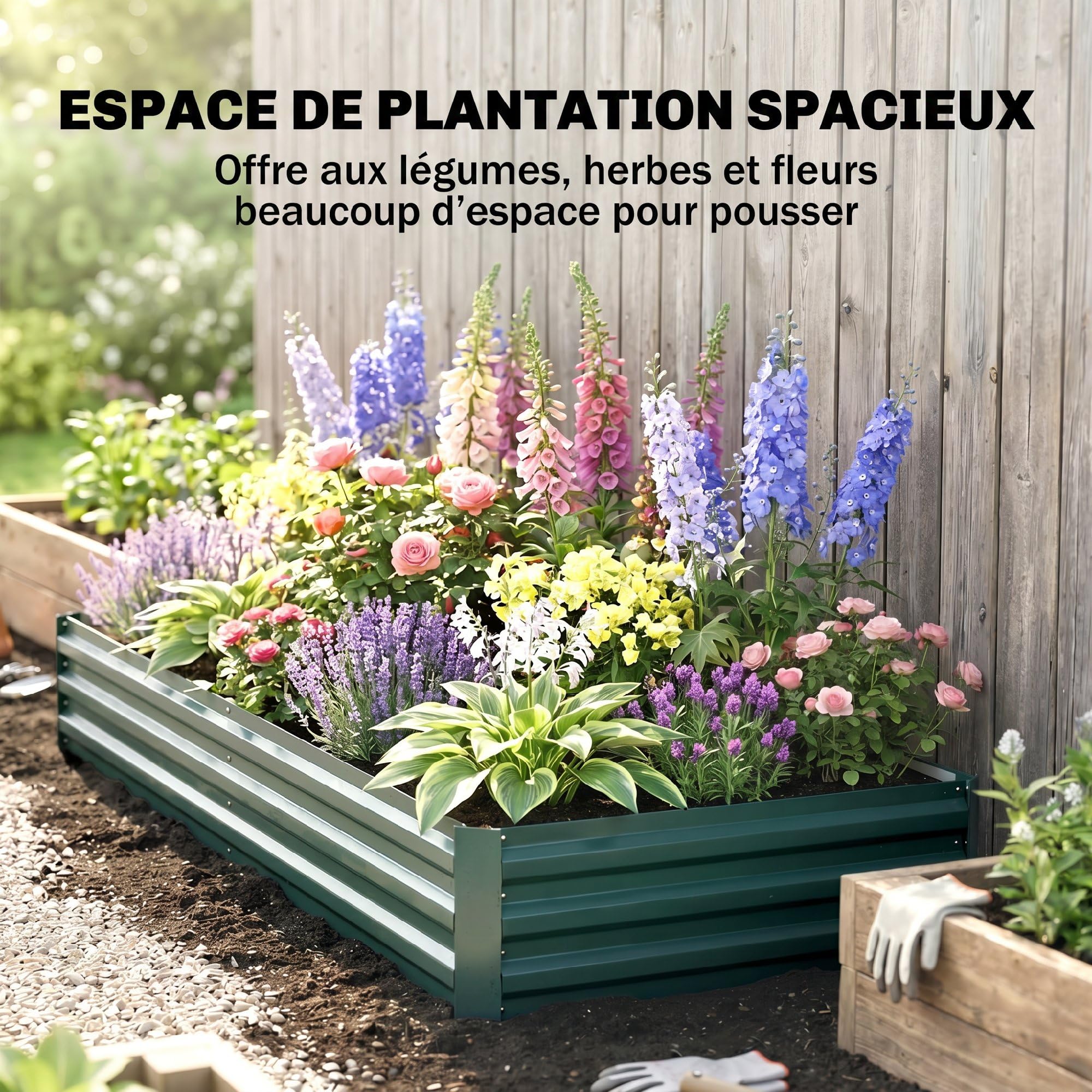Outsunny Carré Potager en Métal Modulable 241x90,5x30cm Vert Foncé | Potager Surélevé, Acier Galvanisé, Jardinière Extérieur Anti-Rouille, pour Légumes et Fleurs
