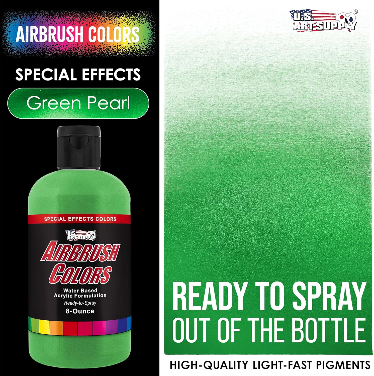 U.S. Art Supply Pearlized Green Pearl Acrylic Special Effects Airbrush Paint - 8oz Ready to Spray Air Brush Paint for Nails, Models, Fabric - Water-Based Air Brush Painting