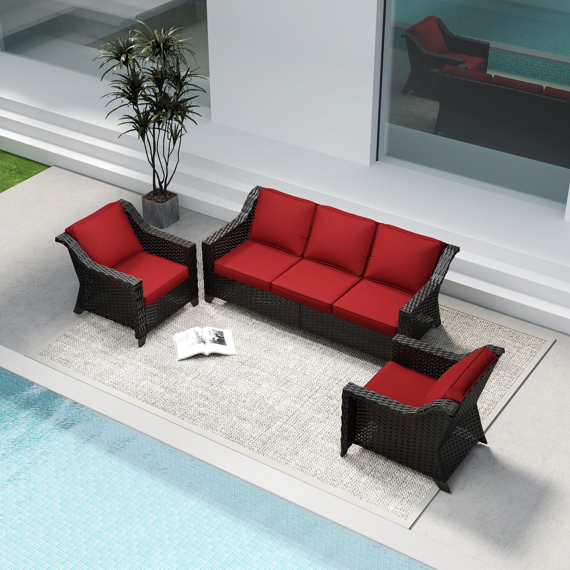 3 Piece Patio Furniture Set, Wicker Outdoor Conversation Set
