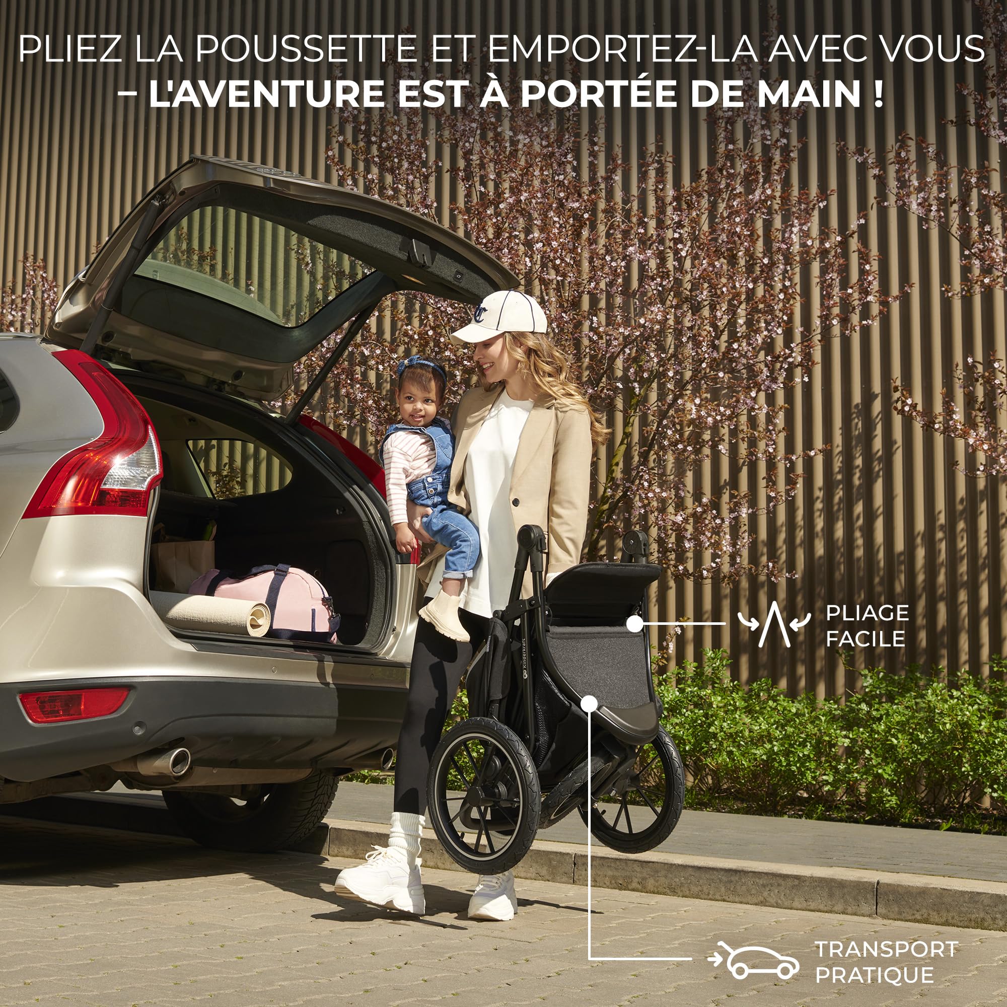 Kinderkraft HELSI 2 Jogger Poussette Sportive 3 Roues Dès La Naissance 22 Kg Réglable Gris