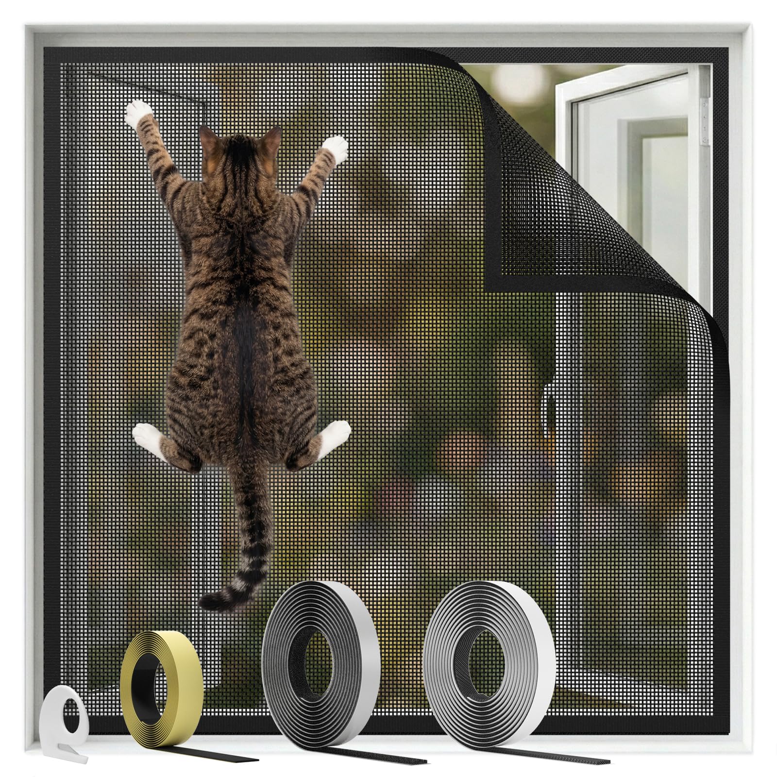 BKSAI Katzennetz Fenster Fliegengitter Katzensicher Katzengitter Ohne Bohren Katzennetz Kratzfest Katzenschutz Fenstergitter Stabil für Fenster Dachfenster Balkontür