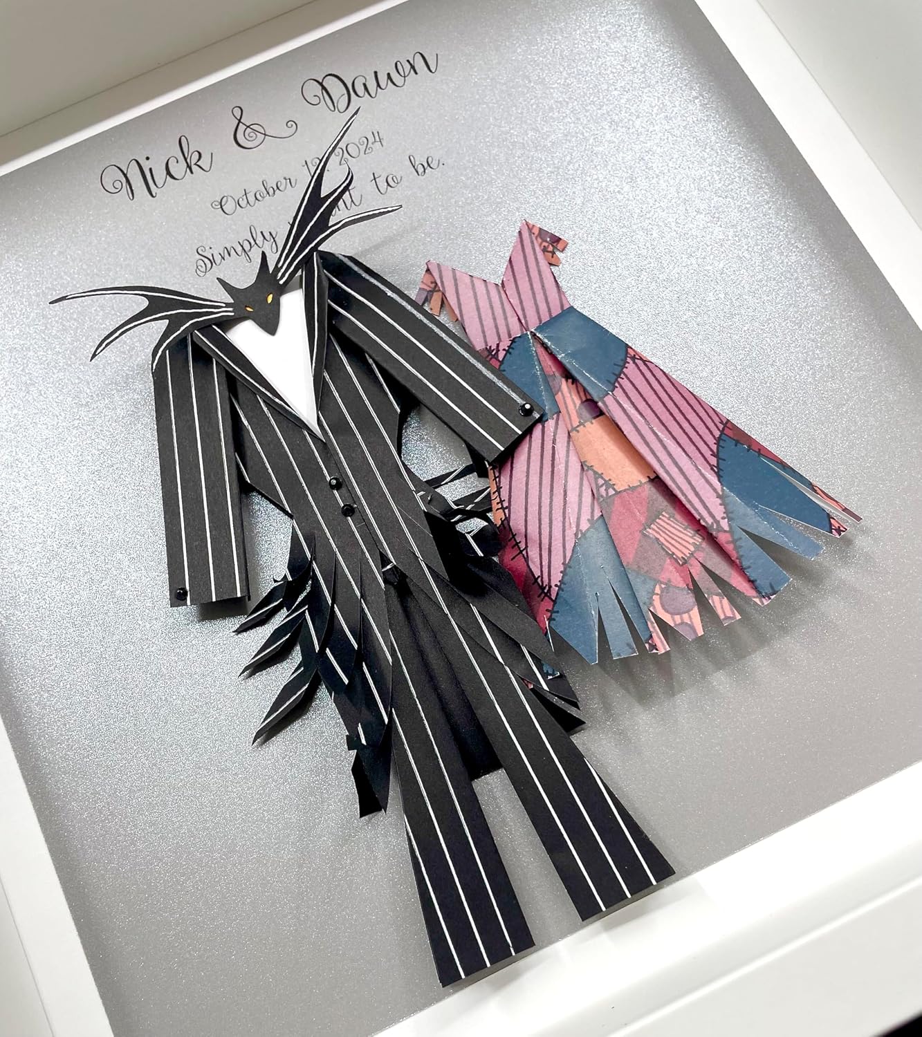 Nightmare Before Christmas Wedding Gift, First Anniversary, Paper Gift, Origami Bride & Groom Shadowbox Frame, Custom Wall Art
