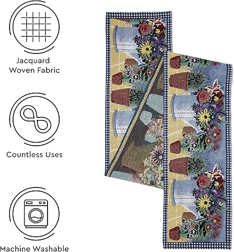 Miniatura 10 de Encasa XO Camino de mesa jacquard bohemio, diseño de frutas, estilo vintage, tamaño 13 x 98 pulgadas, tapiz bohemio tejido para comedor de 8 plazas,