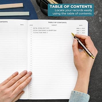 Clever Fox Engineering Notebook, Engineer Lab, A4 Grid Paper, Midnight Blue | Numbered pages, table of contents, project, patent and invention records, inventors drafting,math & construction journal