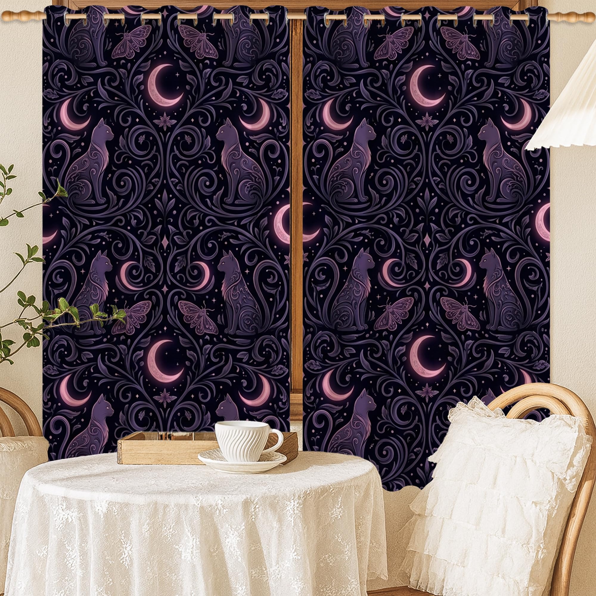 Rideau occultant anti-lumière motif lune violet pour grand sommeil