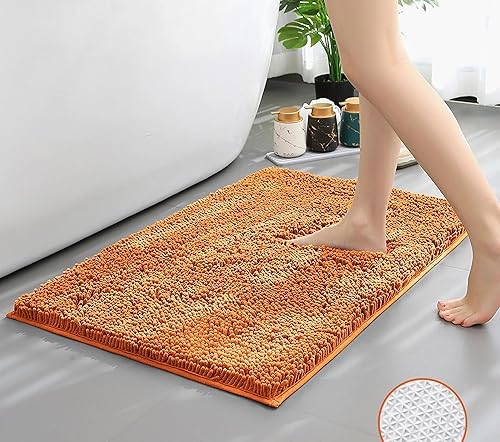 Alfombra de baño naranja, alfombra de baño de felpilla de felpa absorbente, alfombra antideslizante para bañera, baño, ducha (16 x 24 pulgadas, A)