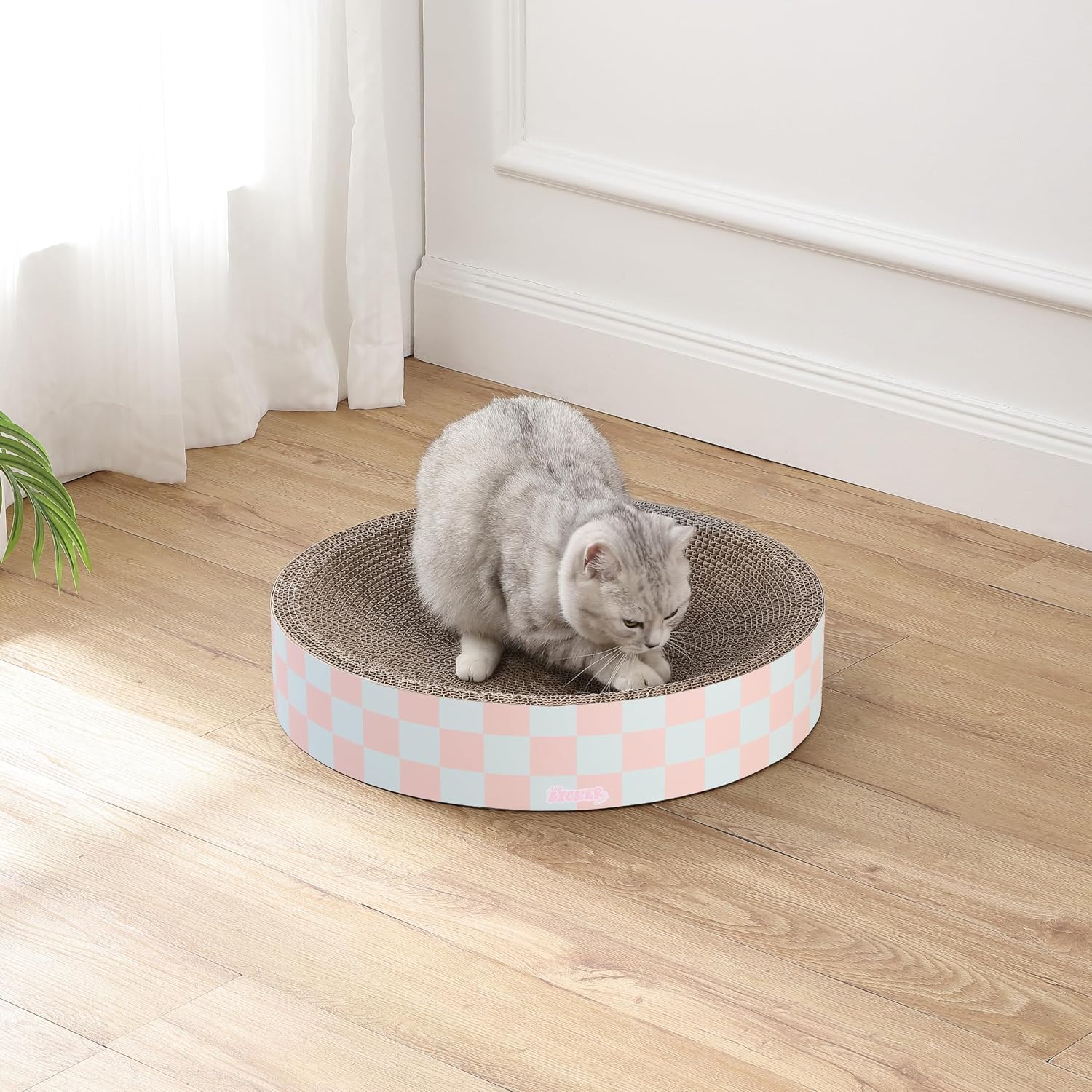 CSR1010E Nelson 20.13" Modern Cardboard Round Bowl Cat Scratcher with Catnip, Strawberry Milkshake