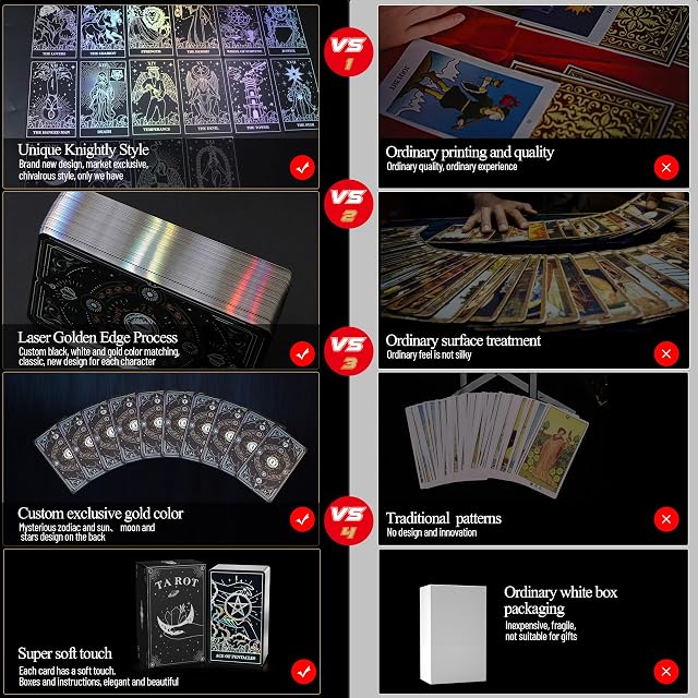 Foto 5 de 6 de WJPC Cartas de tarot con borde de lámina plateada con juego de libro guía y caja de regalo para principiantes…