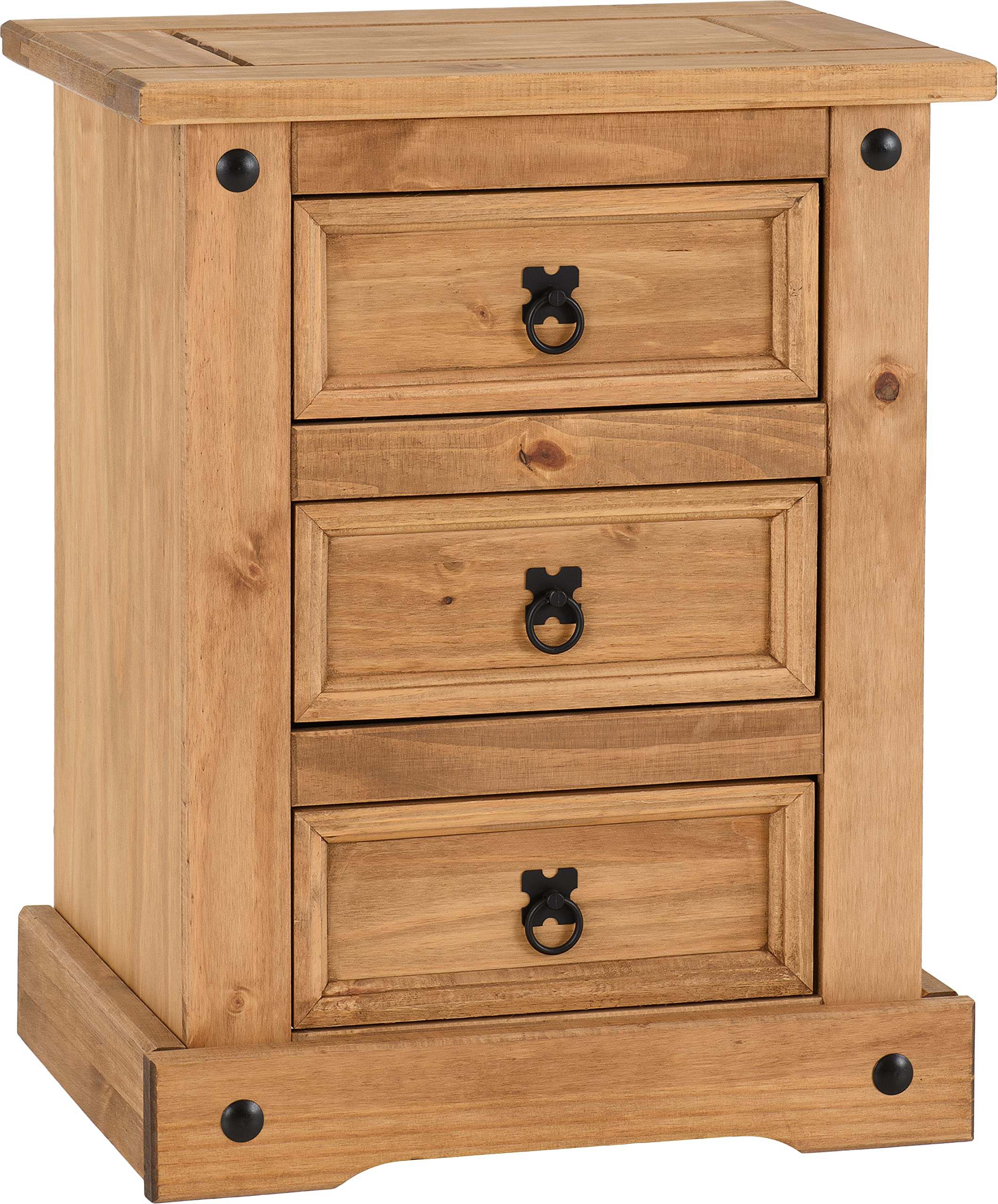 Seconique Corona 3 Drawer Bedside Table - Rustic