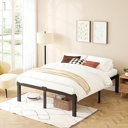 Miniatura 9 de Marco de cama Queen de 14 pulgadas, marco de plataforma de metal, no necesita somier, acero resistente negro resistente, fácil montaje, con