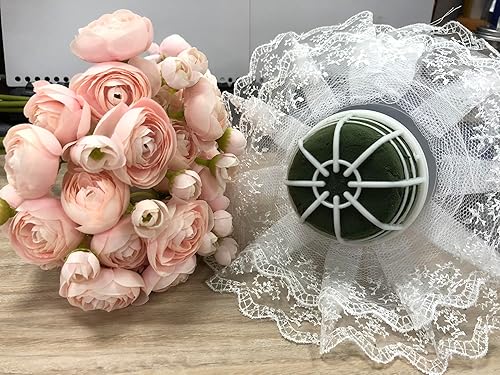 Miniatura 3 de 2 juegos de soportes para ramo de boda con collares de ramo de encaje blanco, soporte de espuma de resina para ramo de ramo de ramo de novia para