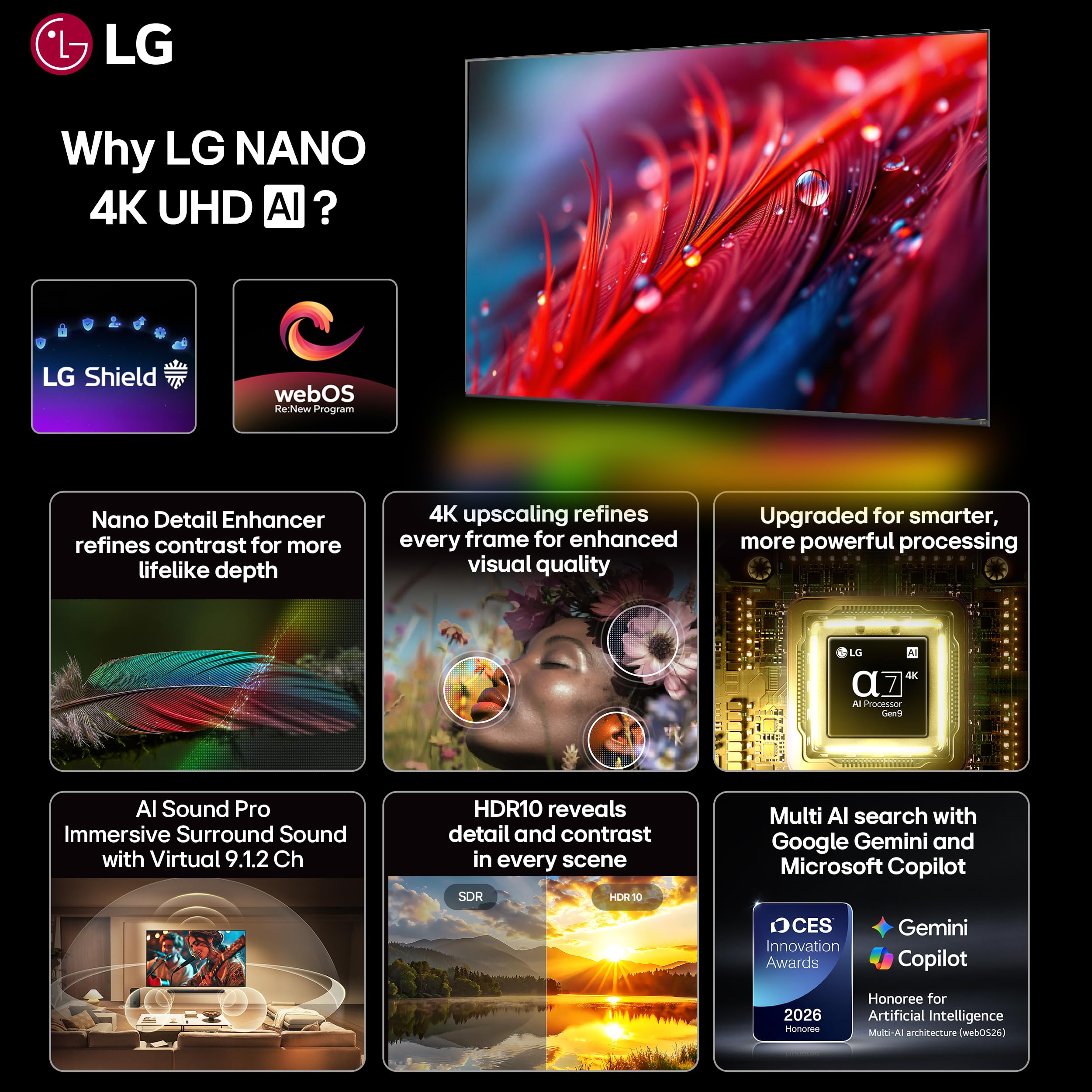 LG 108 cms (43 inches) NU87 AI Series Nano 4K Ultra HD (3840 x 2160) Smart webOS LED TV 43NU870BPLA 2026 — Amazon image 2