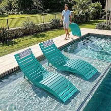 in Pool Lounge Chairs Set of 2 with Wheels, Folding Fade-Resistant Pool Lounger with Headrest & Handle, All Weather HDPE Tanning Chair for Sun Bathing Outside, Deck, Poolside & Beach Aruba
