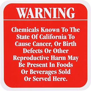 Plastic Sign, Legend "California Prop 65", 5" square, White on Red