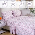 Viviland Floral 100% Feuilles de coton Twin, Fleur Rose Imprimé , Feuilles doux Percale, Refroidissement par Crisp, Ensemble simple de deux feuilles avec les paillettes d'angle, Poche profonde, Cozy Vintage Literie