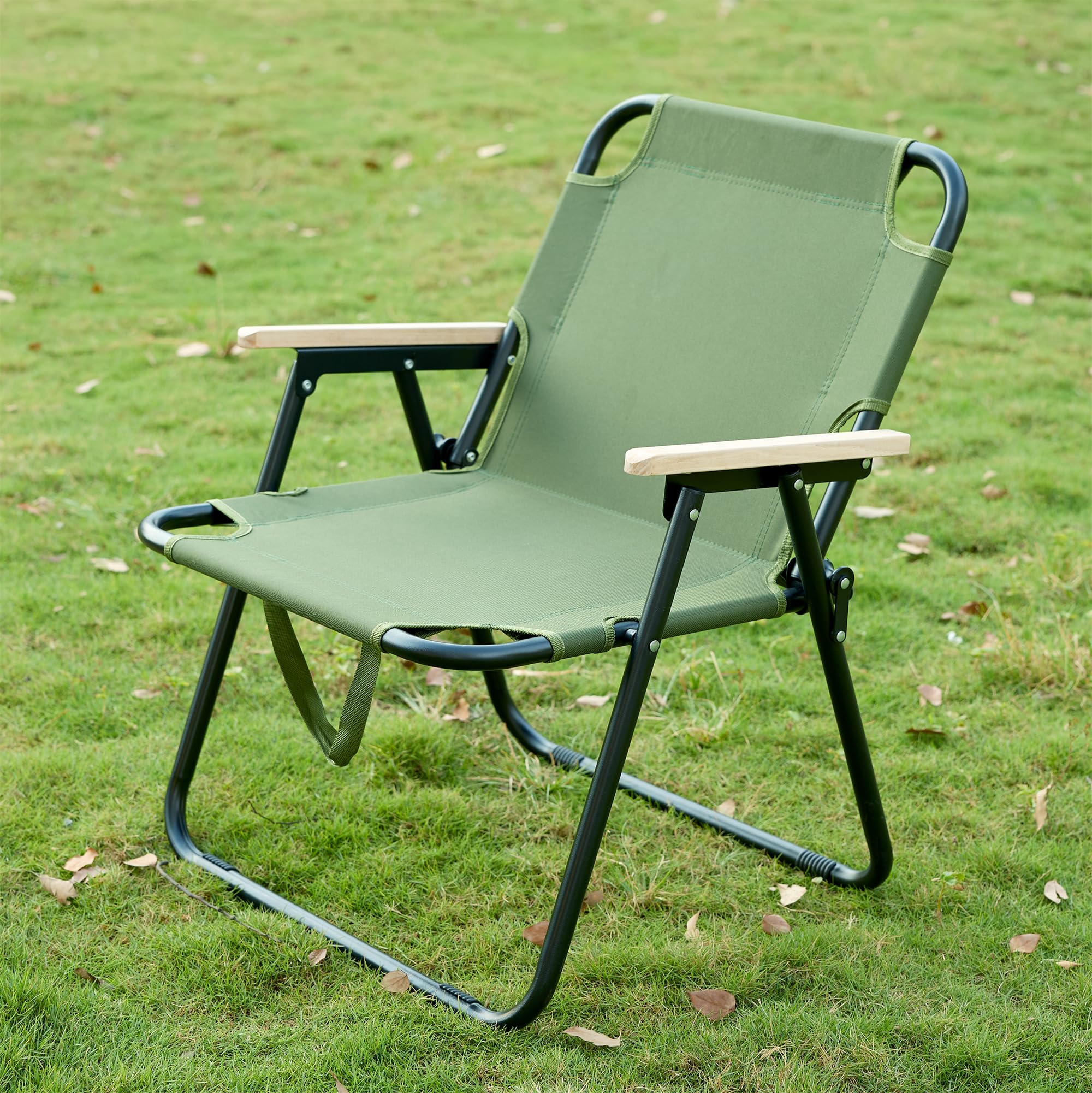 Campingstuhl Faltbar Klappstuhl Camping, Faltstuhl Camping, Klappbare Campingstühle mit Armlehnen, Tragbarer Stuhl Gartenstuhl Anglerstuhl, für Picknick Angeln Strand Garten - Grün