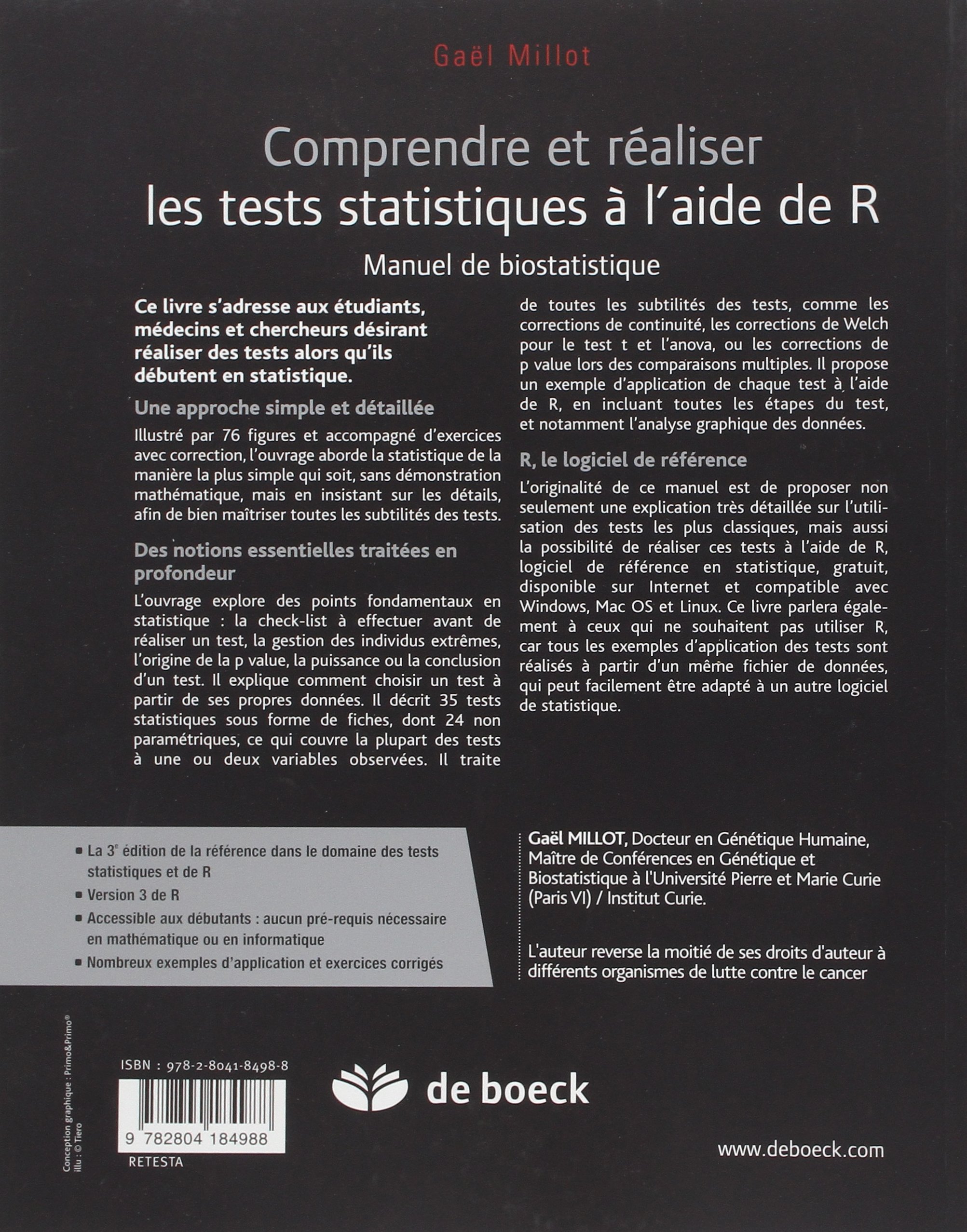 Comprendre et réaliser les tests statistiques à l'aide de R: Manuel de biostatistique
