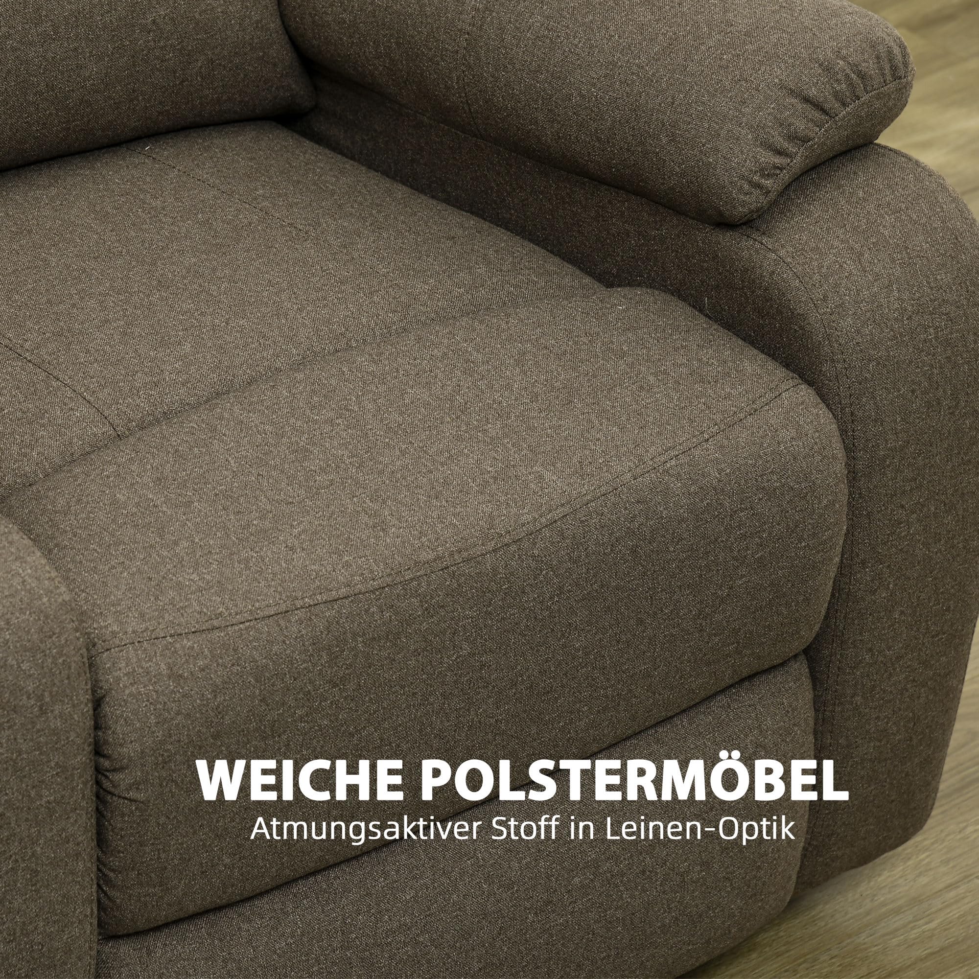 HOMCOM Fauteuil Relax Manuel Fauteuil TV avec Fonction Chaise Longue, Aspect Lin, Fauteuil TV avec poignée latérale, Repose-Pieds, supporte jusqu'à 150 kg, pour Le Salon, Marron