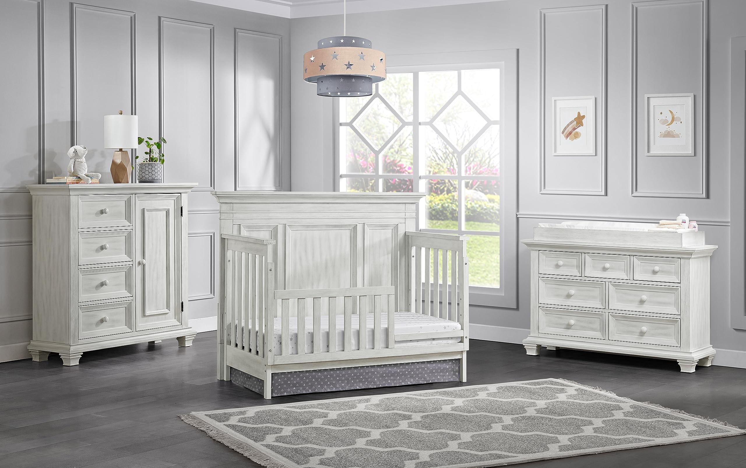 Oxford Baby Weston Bettschutzgitter – Umbausatz Von Kinderbett Zu Kleinkindbett, Vintage-weiß/grün, Sicher & Stabil