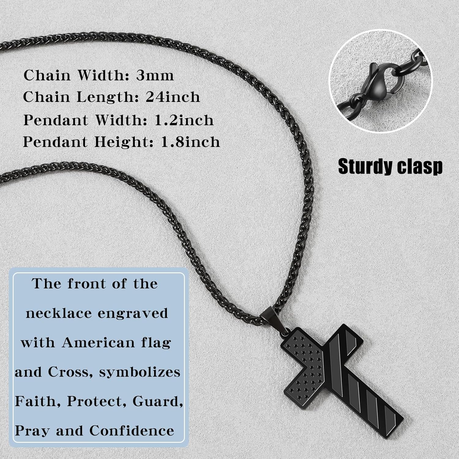 Cross Necklace for Men, Bible Verse American Flag Pendant Gifts for Birthday Christmas, First Communion Baptism Christian Religious Gifts - Image 4