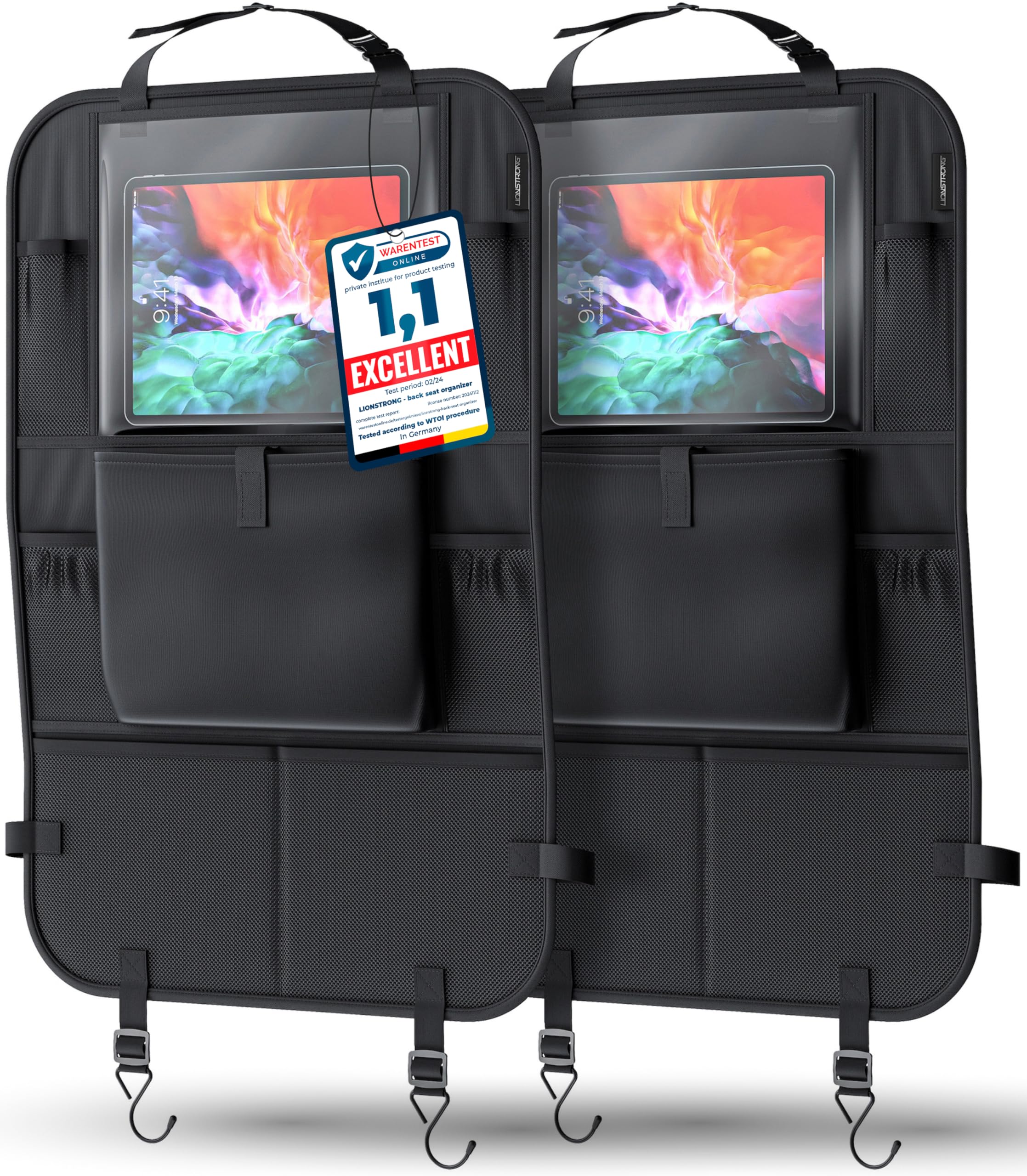 Car Organizer - Car Seat Protectors - Kick Mats - For Car Seat with Tablet Pocket - 2 Pieces