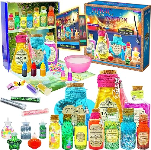Kit de pociones mágicas de hadas para niños, 20 botellas más grandes, pociones mágicas que cambian de color de brujas, kit de manualidades,
