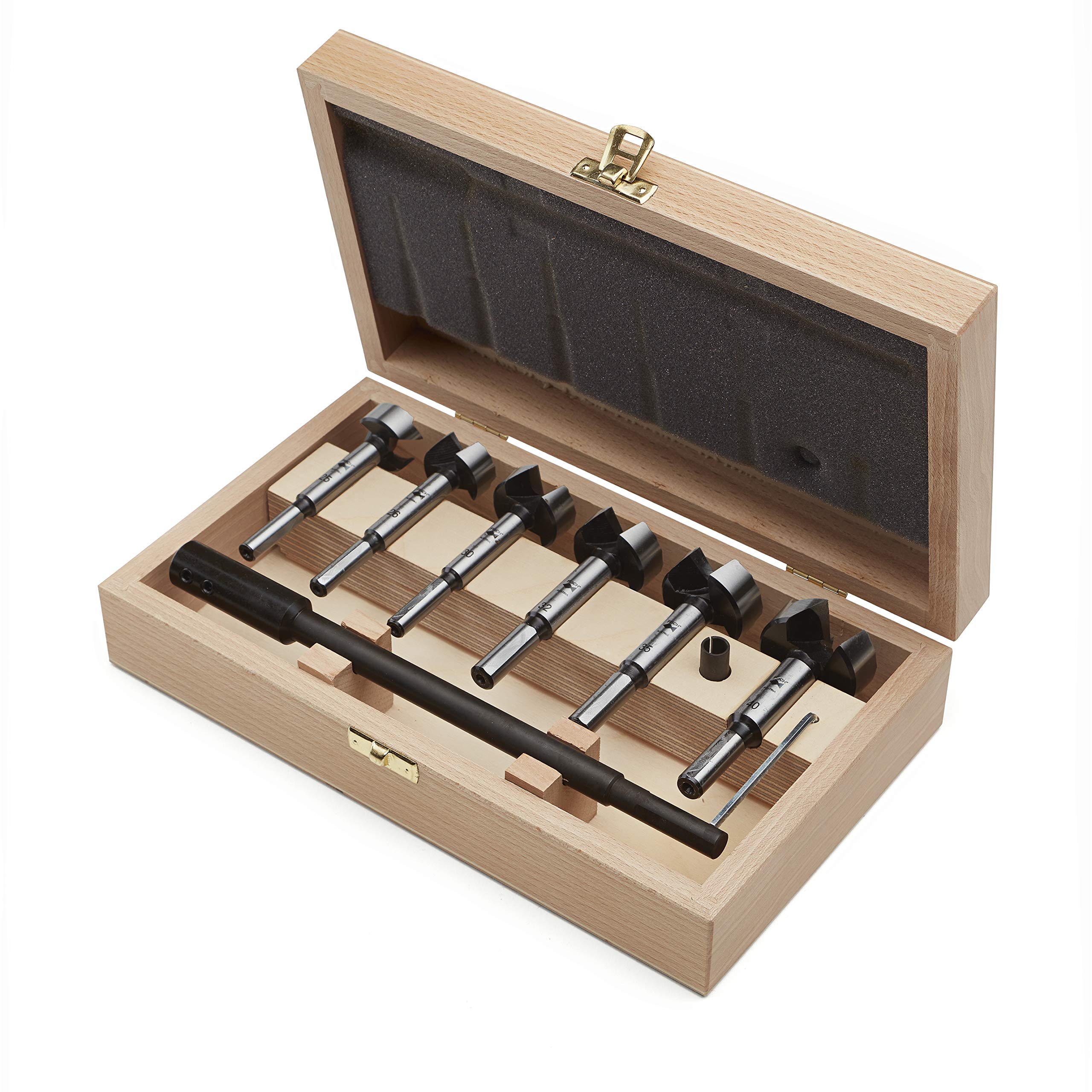 Fisch Juego de 6 cortadores de ondas en caja de madera, incluye brocas Forstner de 25-40 mm de diámetro | FSA-321545