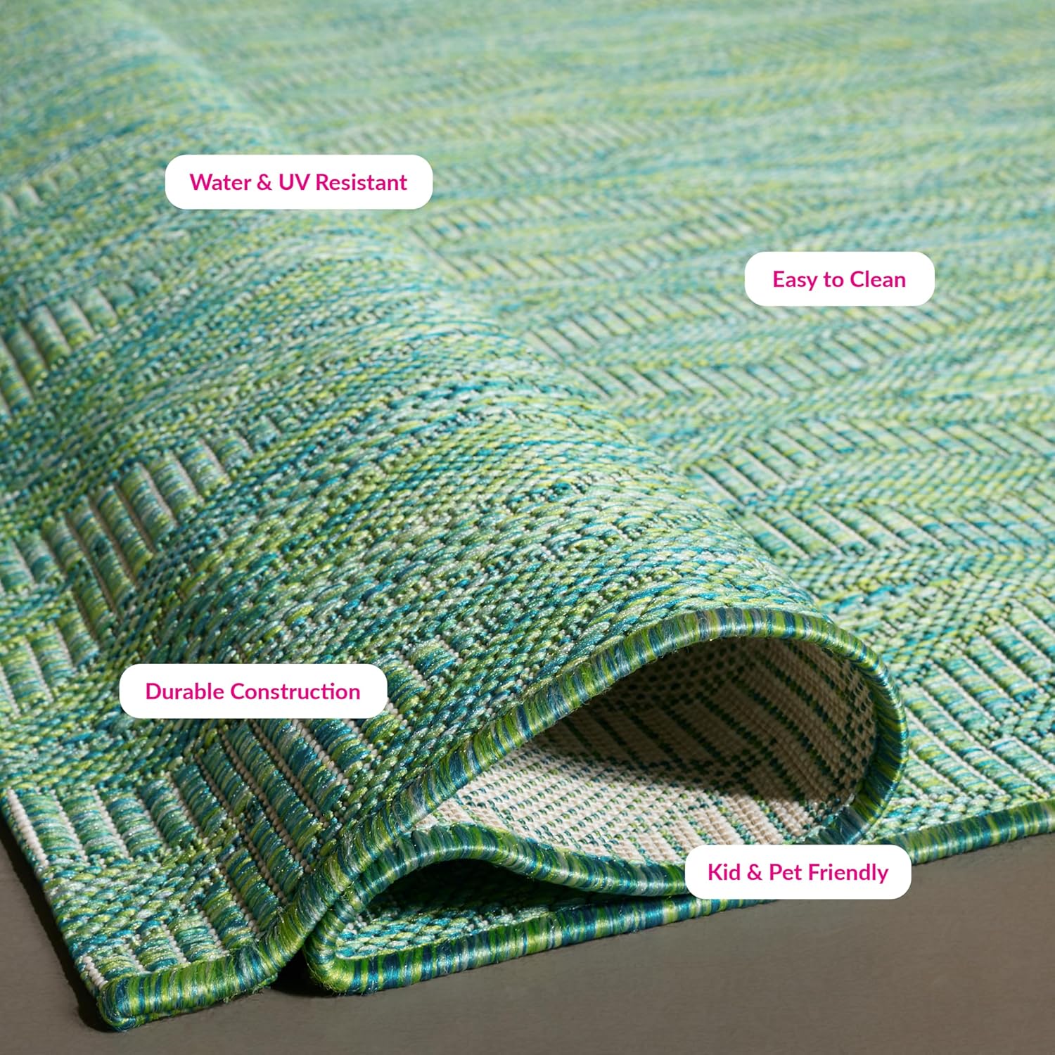 SAFAVIEH Washable Rug Outdoor Courtyard Collection - 6'7" Square, Green, Non-Shedding & Easy Cleaning, Ideal for Patio, Backyard, Mudroom (CY8522-55722)