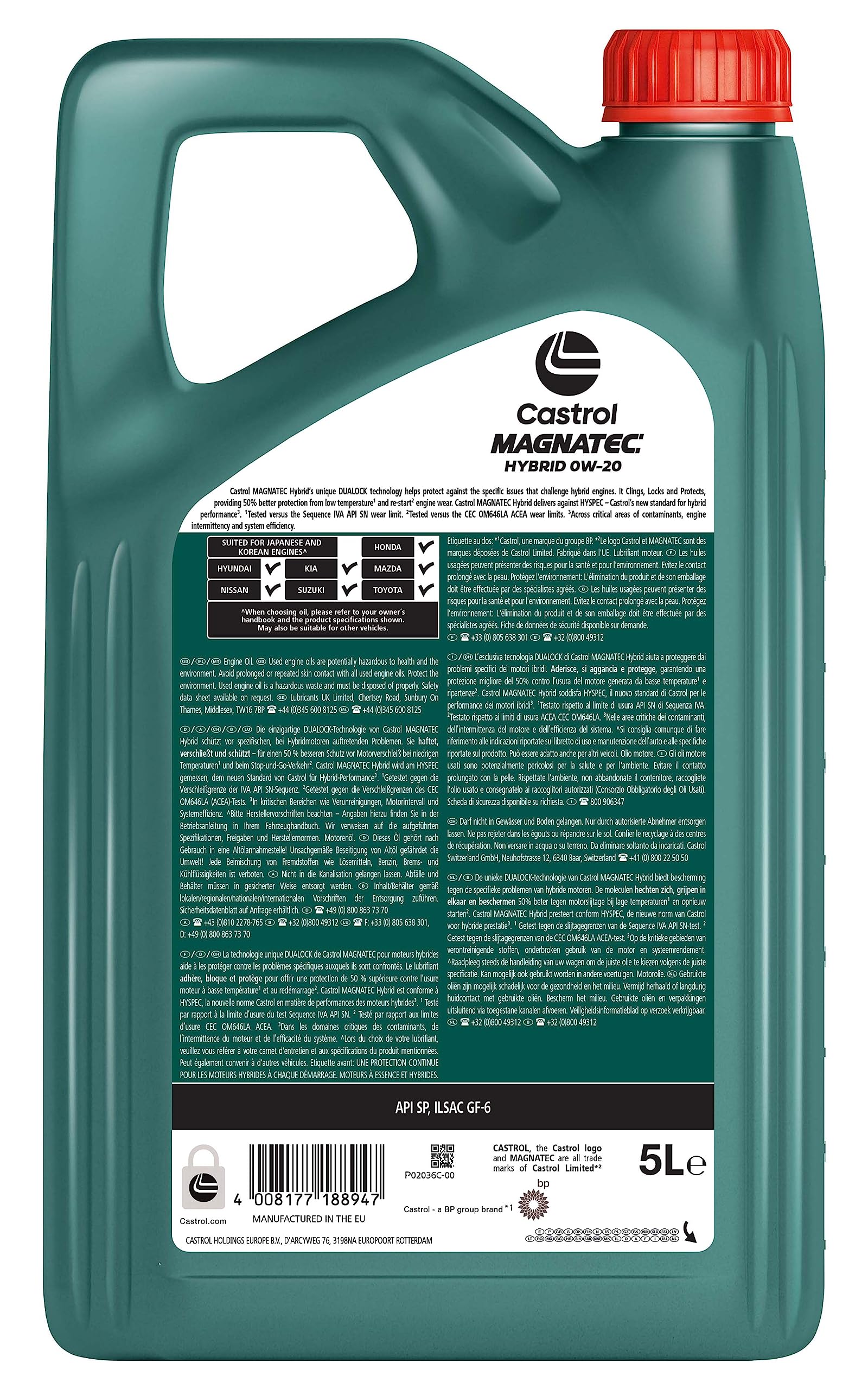 Castrol MAGNATEC Hybrid 0W-20 Huile moteur synthétique, 5L