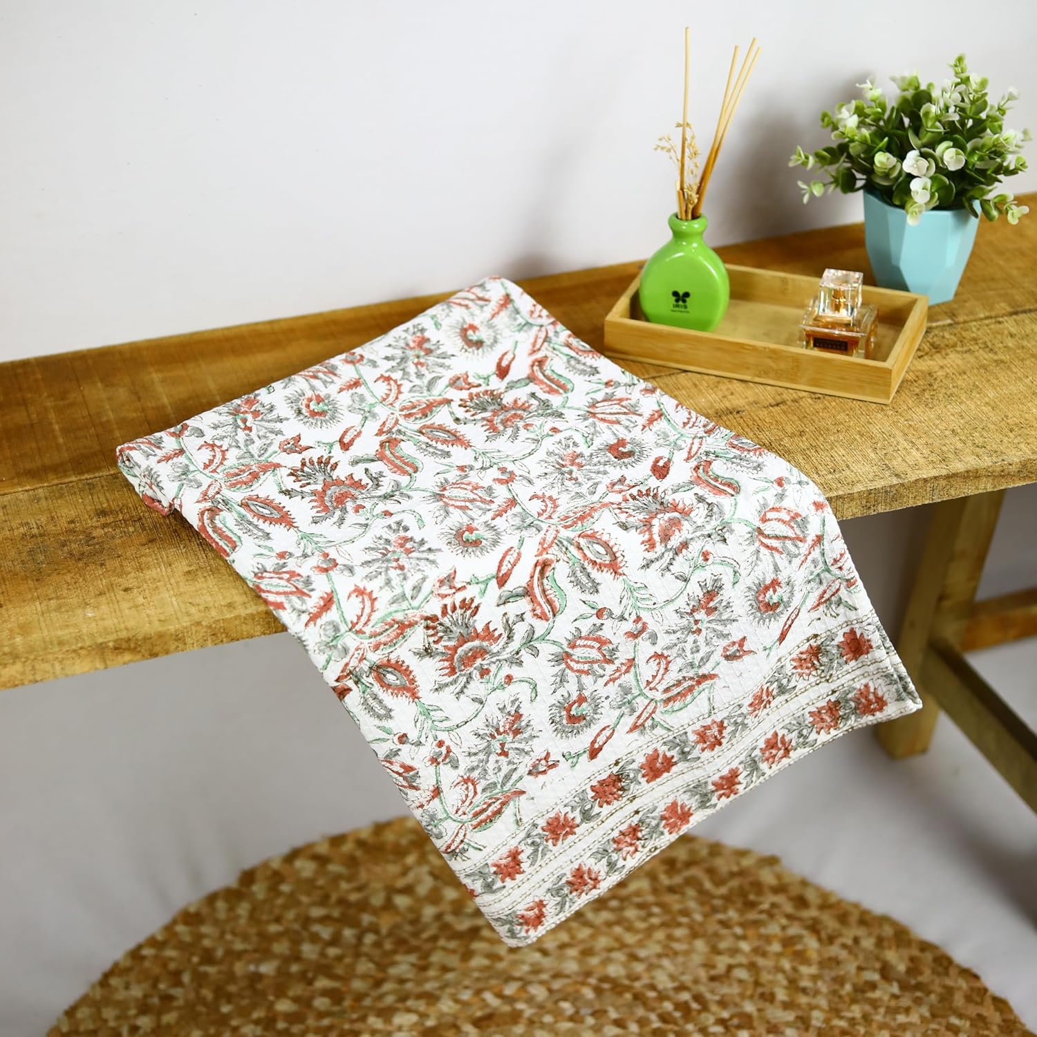 Trade Star Hand Block Printed Towel for Bath 100% Cotton Waffle Bath Towel Quick Drying Lightweight Soft Bath Cloth Gym Beach & Travel (30x60 Inches) (Pattern 5)