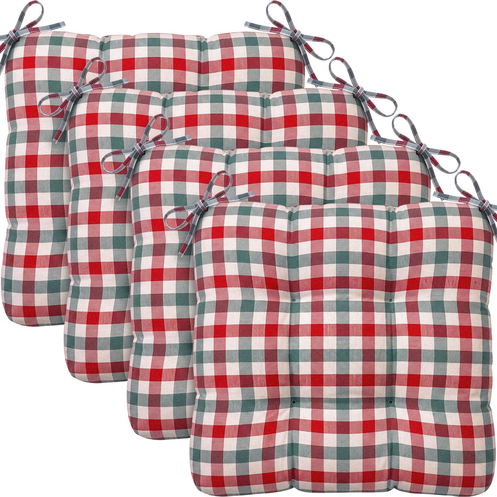 Geetery 4 Pack Chair Cushions, 16" x 15",Red and Green,Plaid
